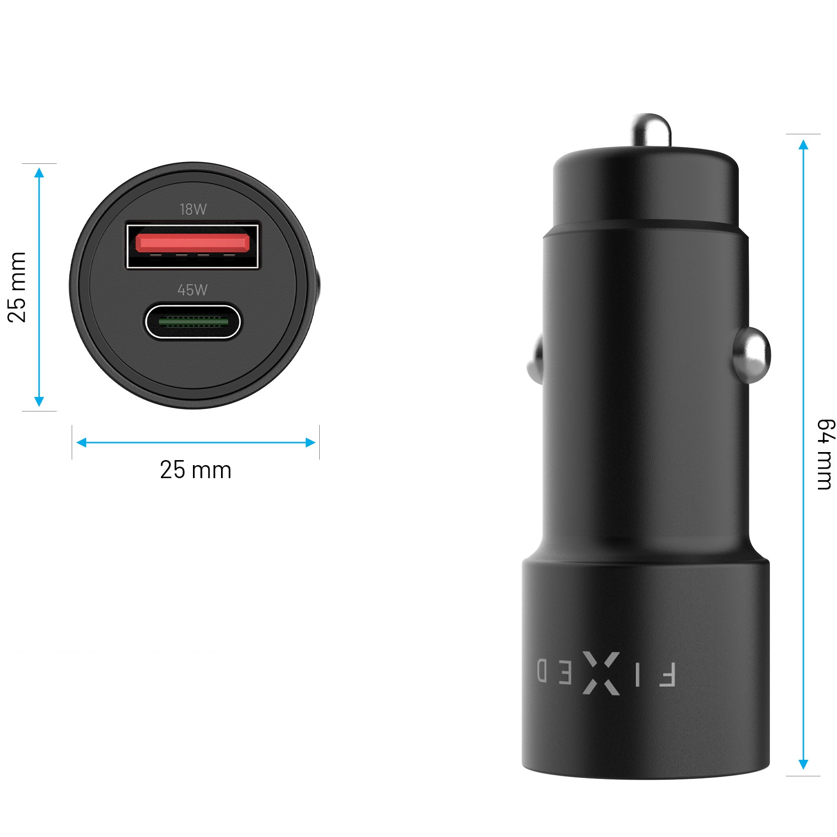Autoladegerät mit USB-C PD 3.0 und USB-A, 63W, Fixed Car Charger, Schwarz