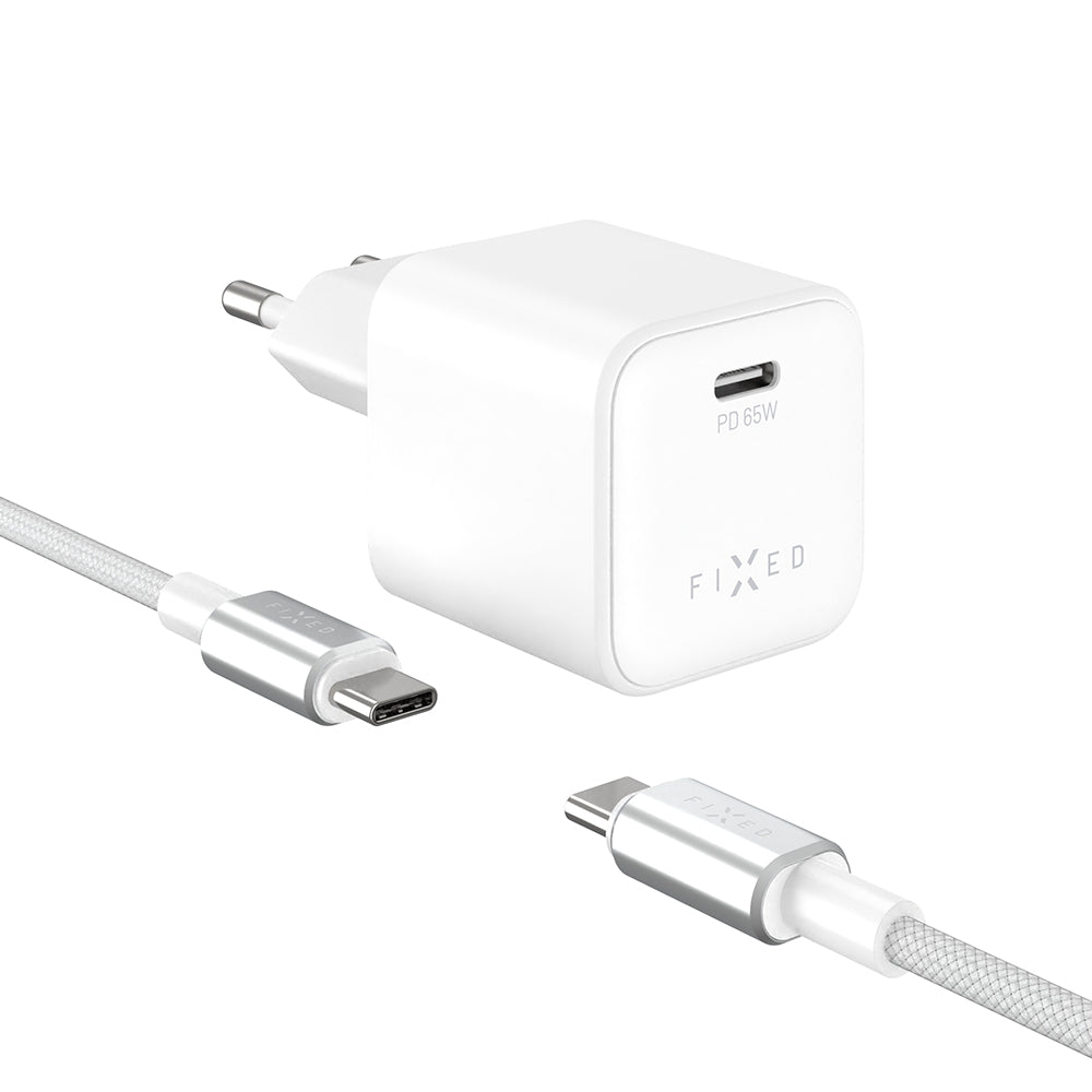 Netzladegerät GaN USB-C mit PD 3.0 und PPS, 65W, Fixed Mini, inkl. 2m USB-C Kabel, Weiß
