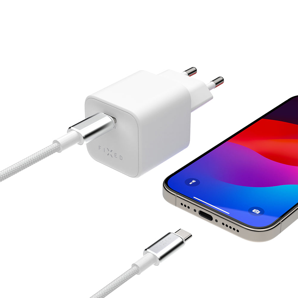 Netzladegerät GaN USB-C mit PD 3.0 und PPS, 65W, Fixed Mini, inkl. 2m USB-C Kabel, Weiß
