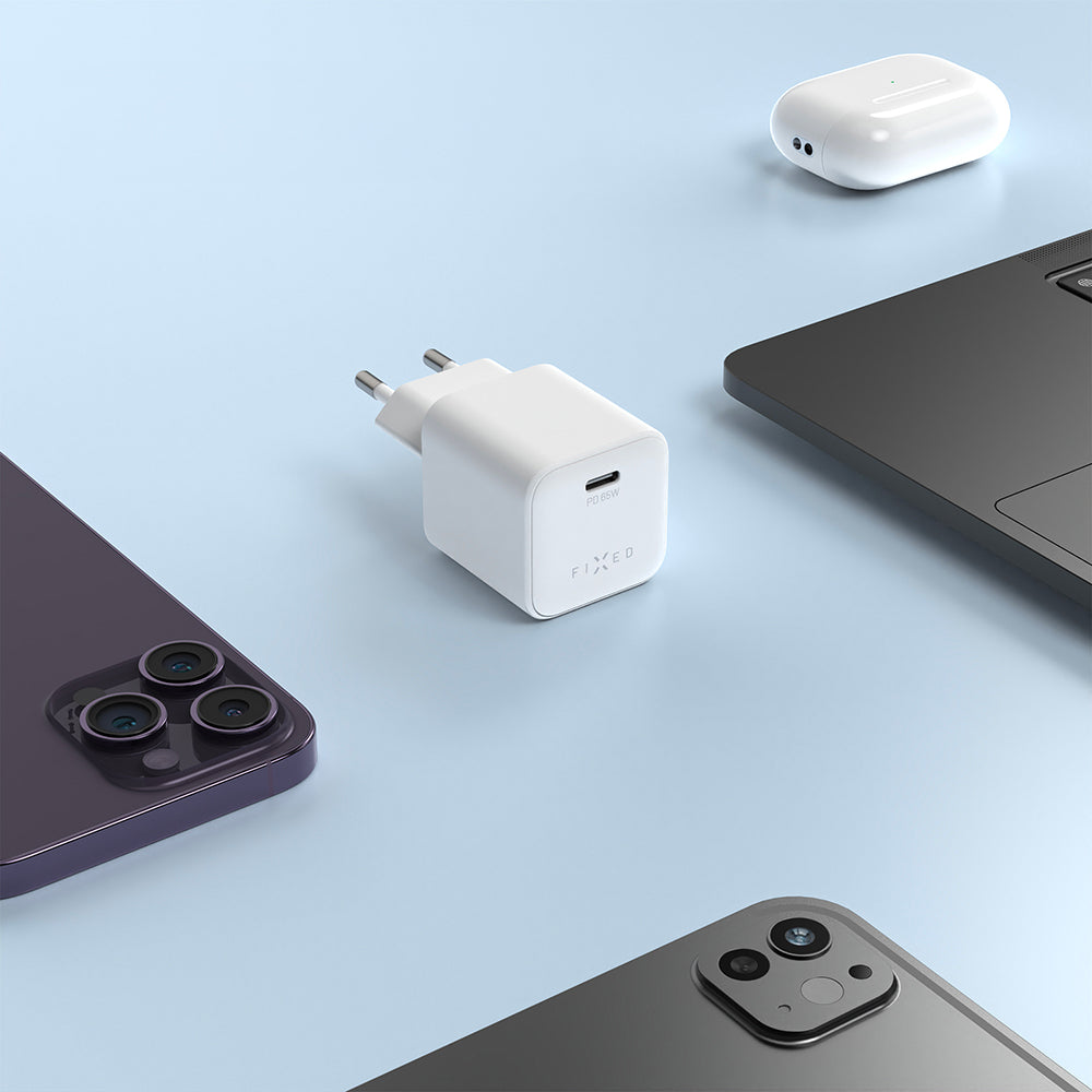 Netzladegerät GaN USB-C mit PD 3.0 und PPS, 65W, Fixed Mini, inkl. 2m USB-C Kabel, Weiß