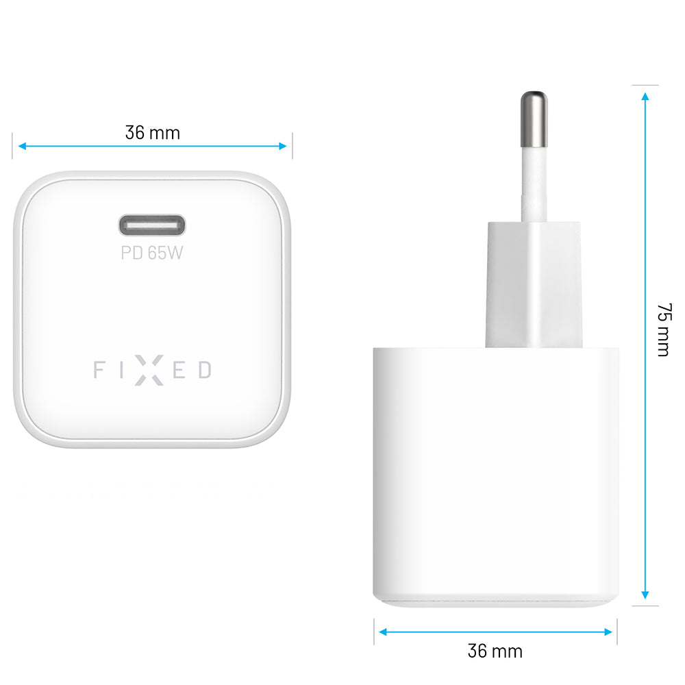 Netzladegerät GaN USB-C mit PD 3.0 und PPS, 65W, Fixed Mini, inkl. 2m USB-C Kabel, Weiß