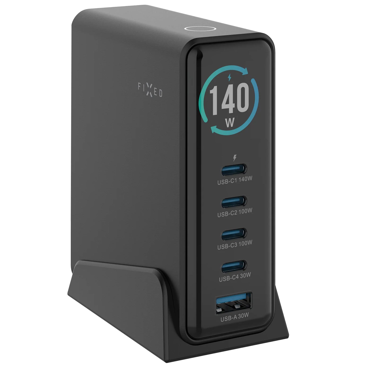 Ladegerät Fixed Charging Dock GaN 140W 4x USB-C, 1x USB-A, Schwarz