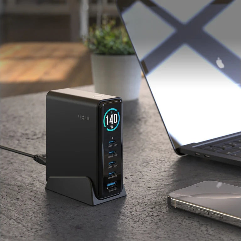 Ladegerät Fixed Charging Dock GaN 140W 4x USB-C, 1x USB-A, Schwarz