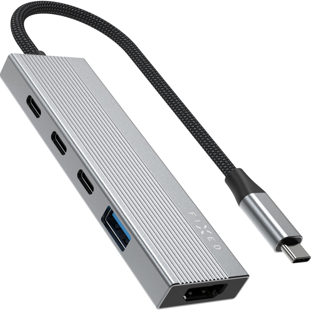 Hub, Adapter USB-C 100W PD 3.0, 2x USB-C 2.0 480 Mbps, USB-A 3.0, HDMI 4K/60Hz, Grau
