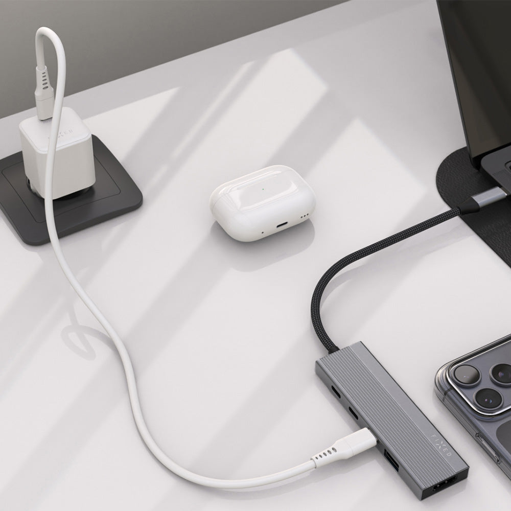Hub, Adapter USB-C 100W PD 3.0, 2x USB-C 2.0 480 Mbps, USB-A 3.0, HDMI 4K/60Hz, Grau