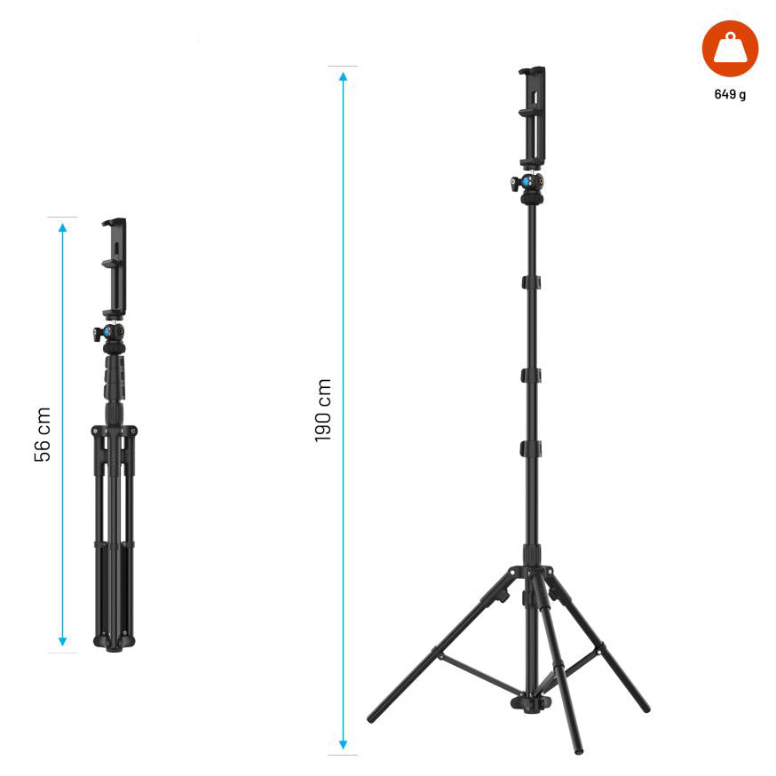 Halterung, Stab, Stativ FIXED Creator Tripod, 1,9 m für Smartphones/Tablets, Schwarz