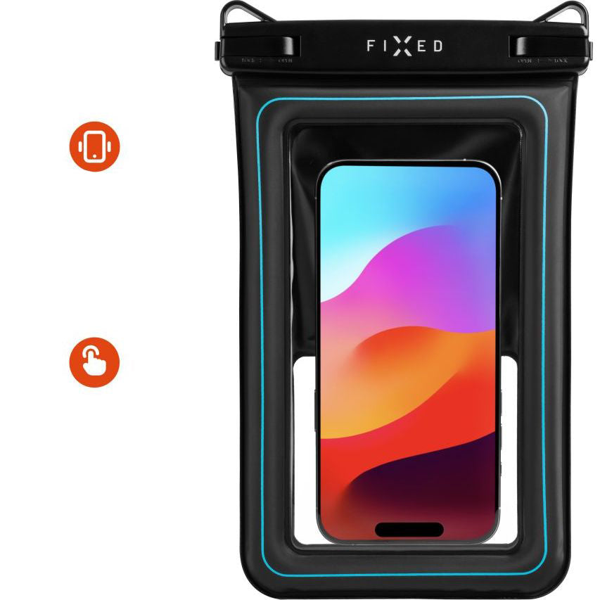 Wasserdichte Schutzhülle Fixed Float Max für Smartphone max. 7.5", Transparent-Schwarz