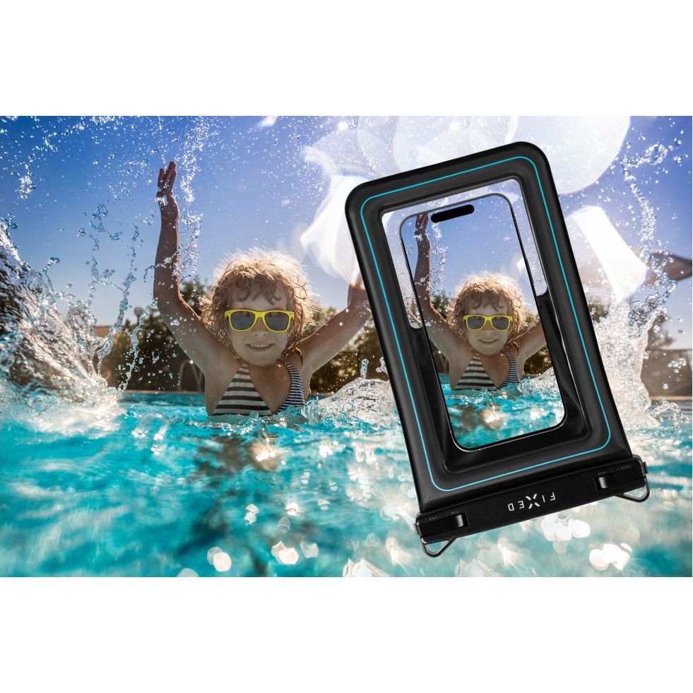 Wasserdichte Schutzhülle Fixed Float Max für Smartphone max. 7.5", Transparent-Schwarz