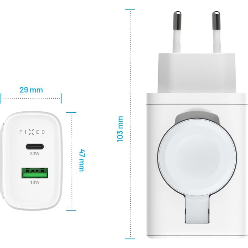 Ladegerät Fixed Power Socket USB-C / USB-A / Apple Watch 33W, Weiß