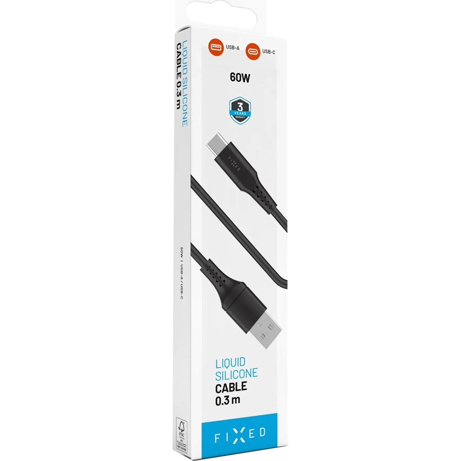 Kabel USB-A zu USB-C, Fixed Liquid Silicone, 60W, 0.3m, Schwarz