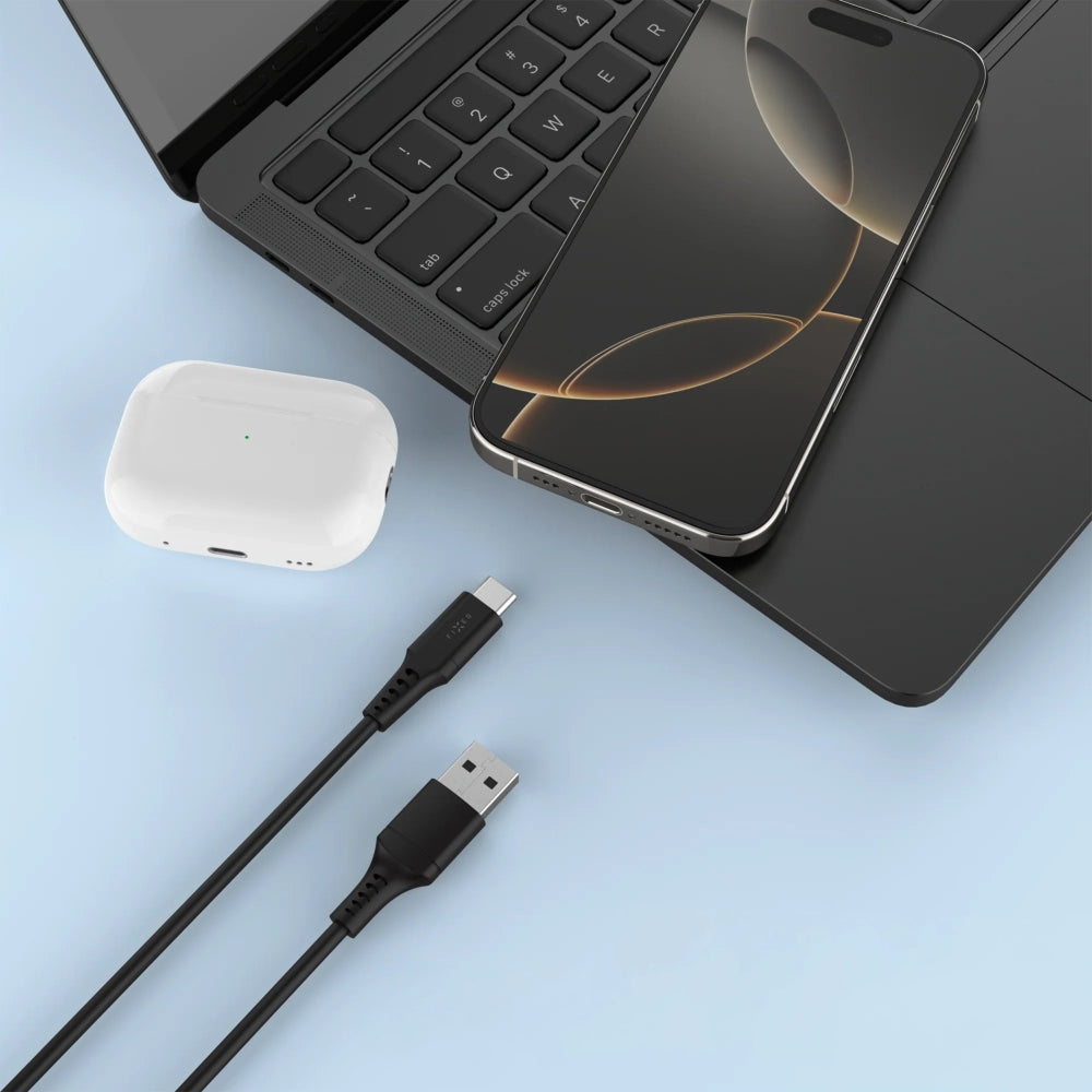 Kabel USB-A zu USB-C, Fixed Liquid Silicone, 60W, 0.3m, Schwarz