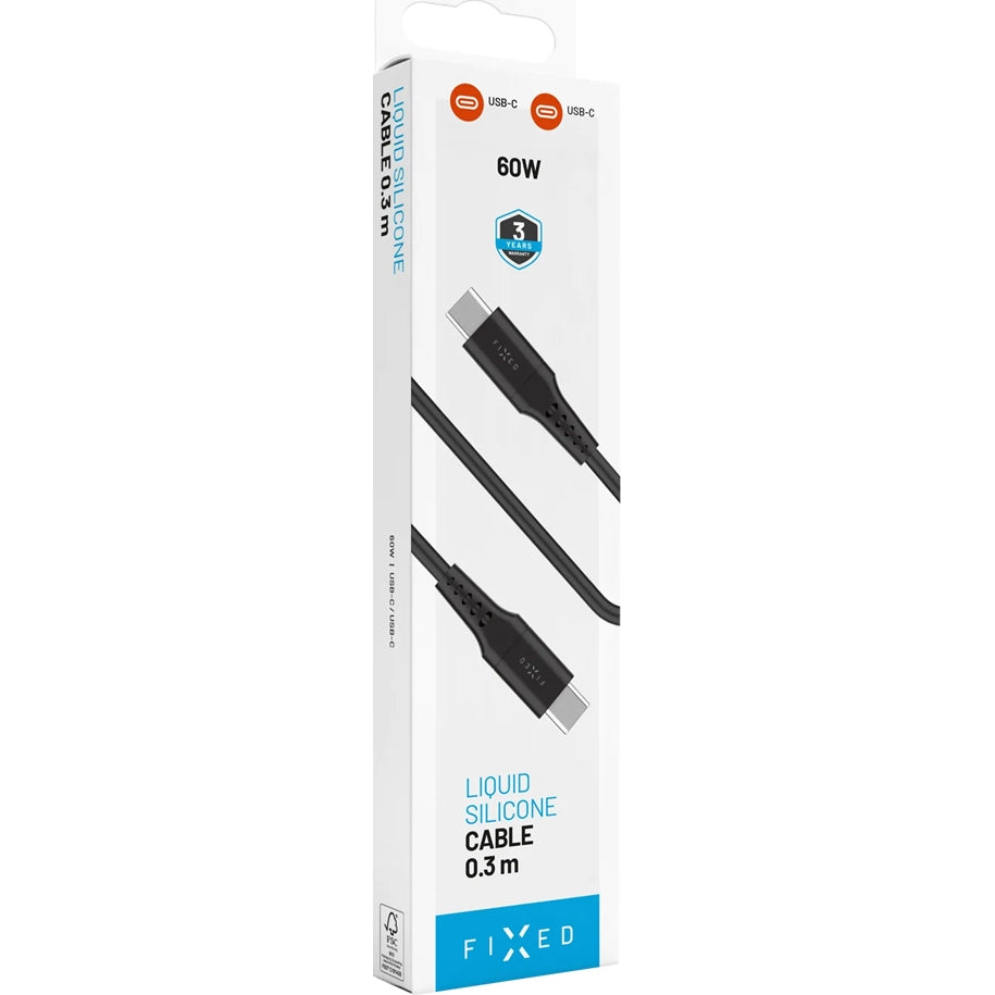 Kabel USB-C zu USB-C, Fixed Liquid Silicone, 60W, 0.3m, Schwarz