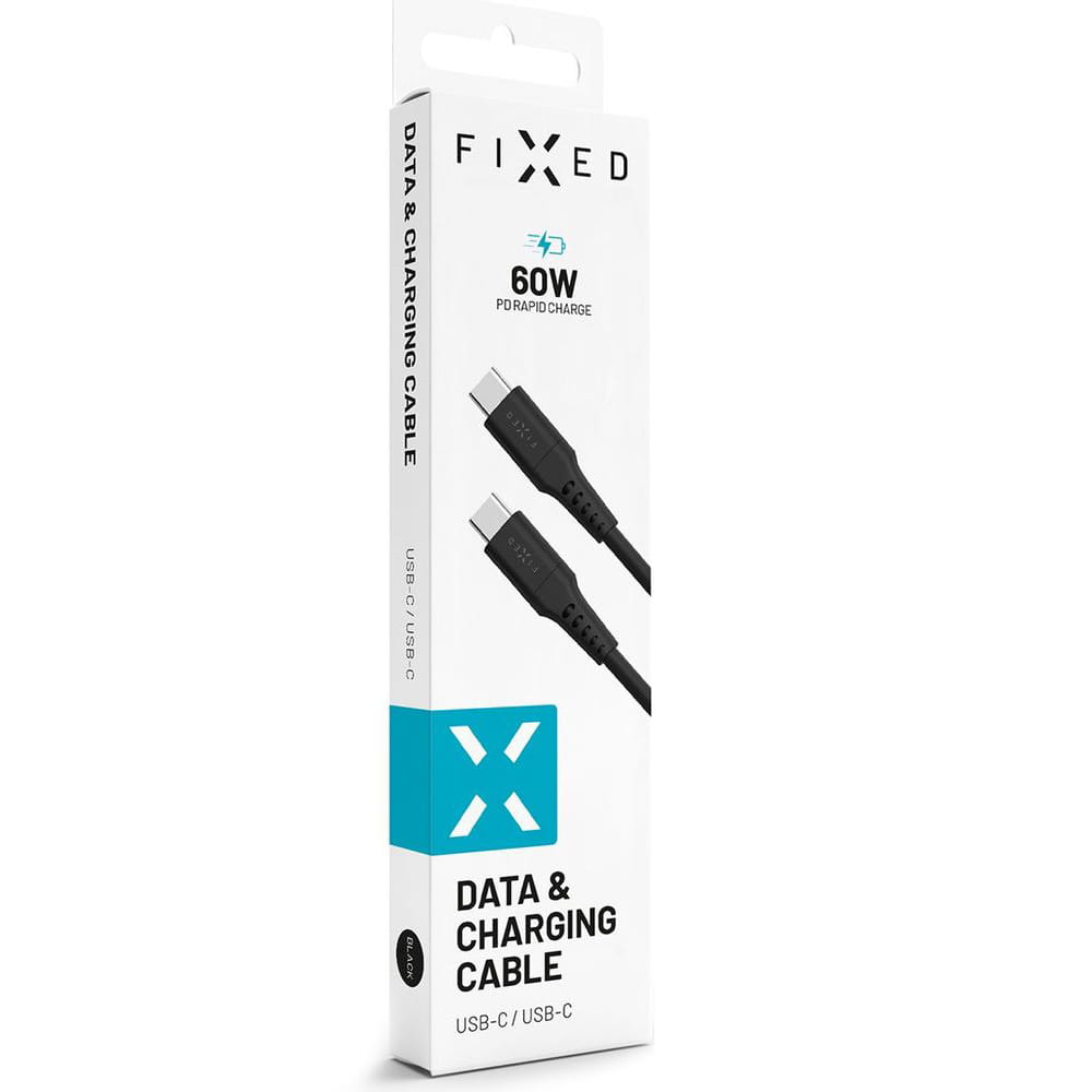 Kabel USB-C zu USB-C, Fixed Liquid Silicone, 60W, 1,2m, Schwarz