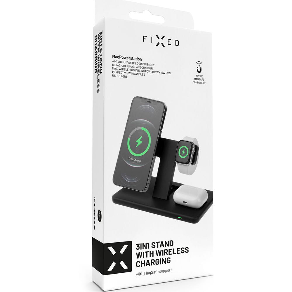 Induktives Ladegerät 3in1, Qi, 15W, MagSafe, Fixed Powerstation Wireless Charging