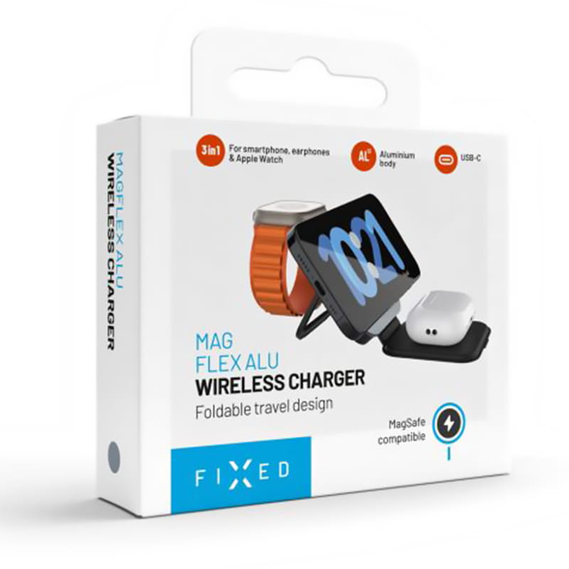 3-in-1 Fixed MagFlex Alu induktives Ladegerät, Qi, MagSafe, grau