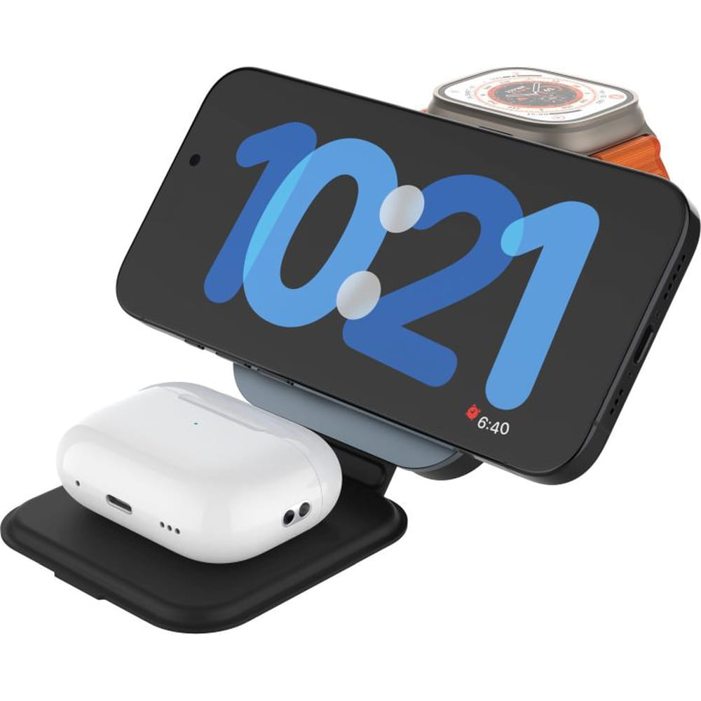3-in-1 Fixed MagFlex Alu induktives Ladegerät, Qi, MagSafe, grau