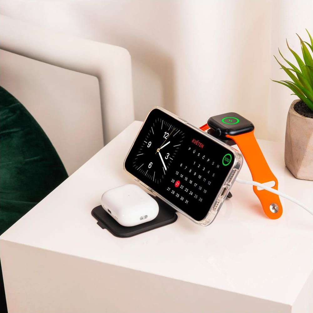 3-in-1 Fixed MagFlex Alu induktives Ladegerät, Qi, MagSafe, grau