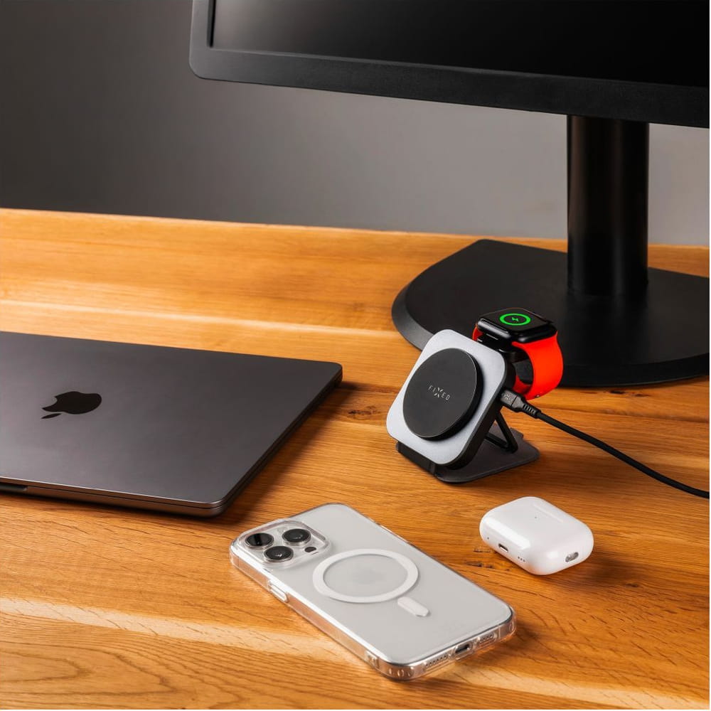 3-in-1 Fixed MagFlex Alu induktives Ladegerät, Qi, MagSafe, grau