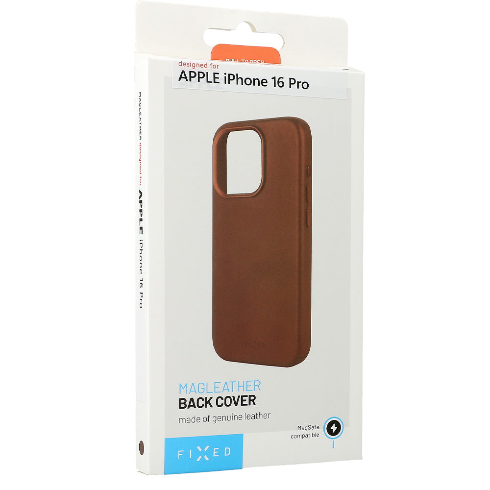 Handyhülle für iPhone 16 Pro, Fixed MagLeather mit MagSafe, Braun