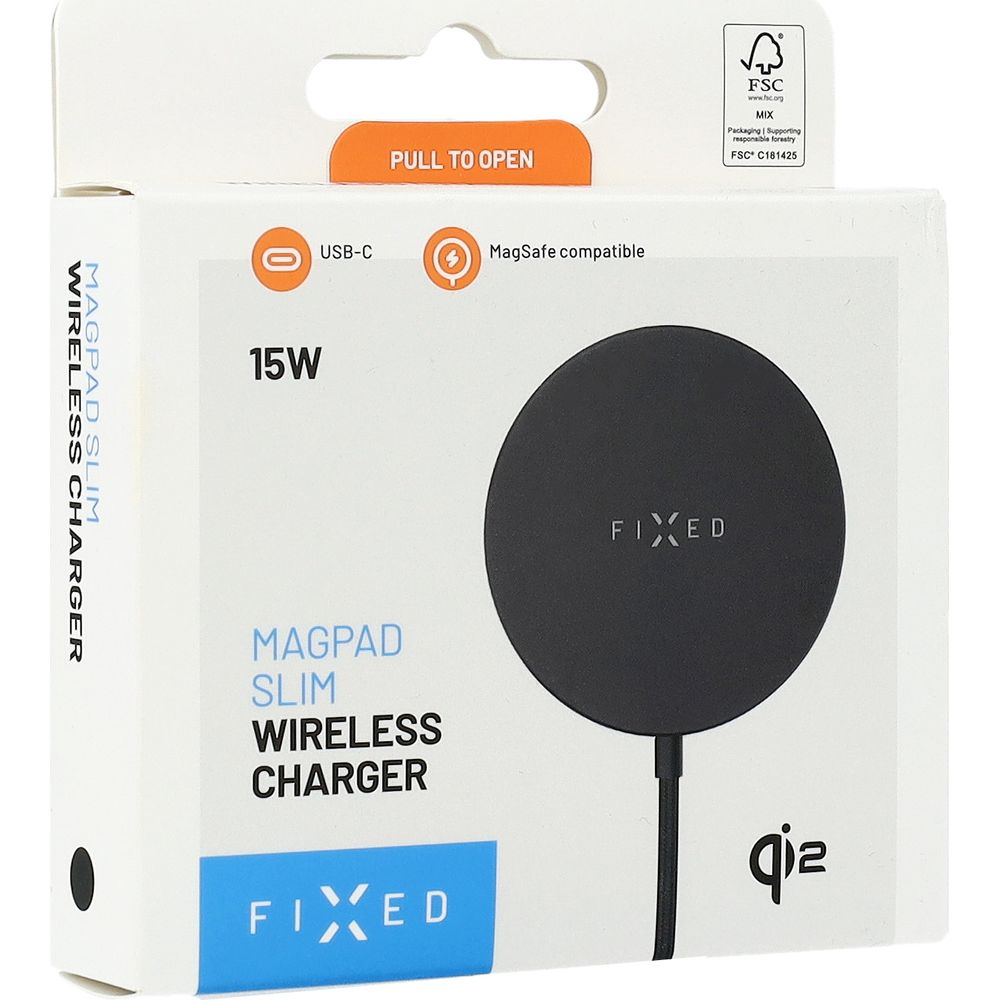 Induktives Ladegerät, Qi2, 15W, mit MagSafe, Fixed MagPad Slim, Schwarz