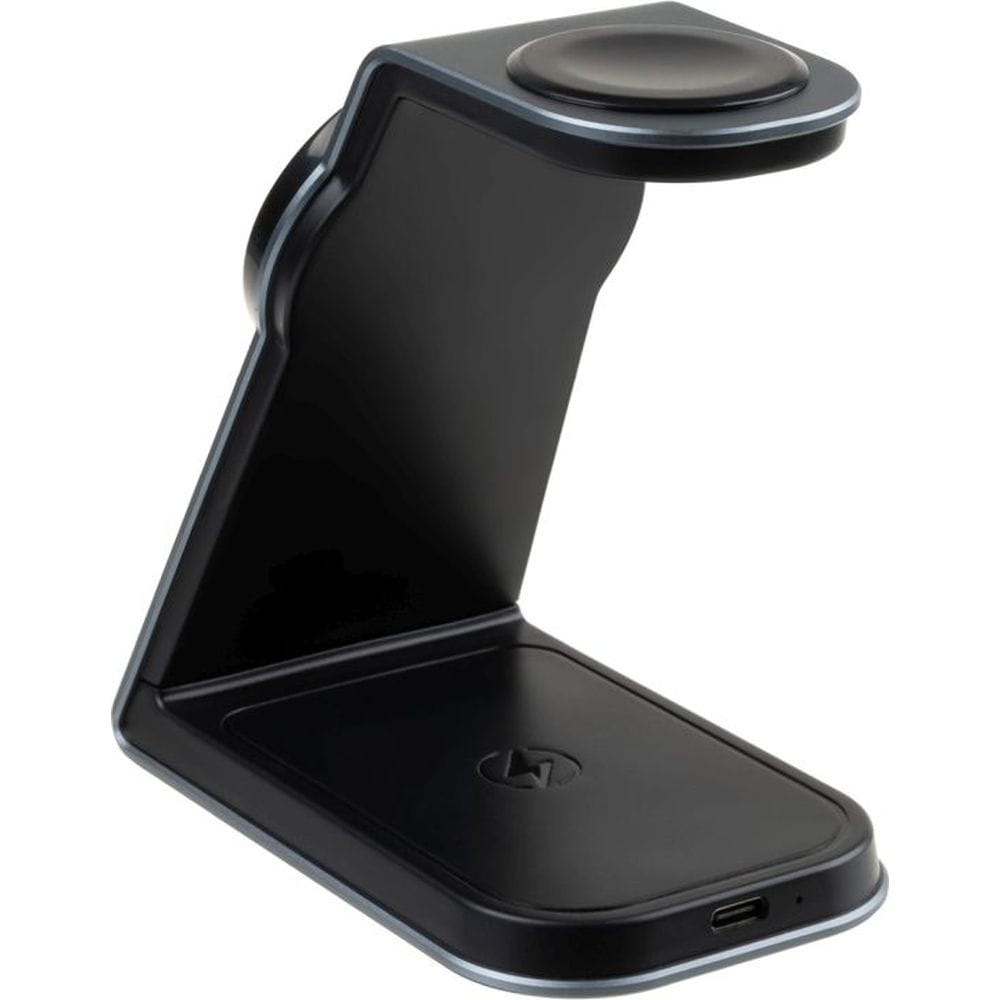 Induktives Ladegerät 3in1, Qi, 15W, mit MagSafe, Fixed MagPowerstation Alu für iPhone / Apple Watch / AirPods, Schwarz