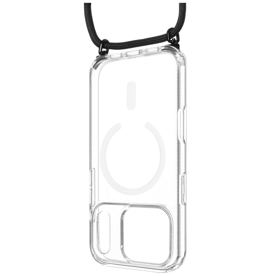 Handyhülle für iPhone 17 Pro, Fixed MagPure Neck mit MagSafe, Transparent mit Schwarzen Schlüsselband