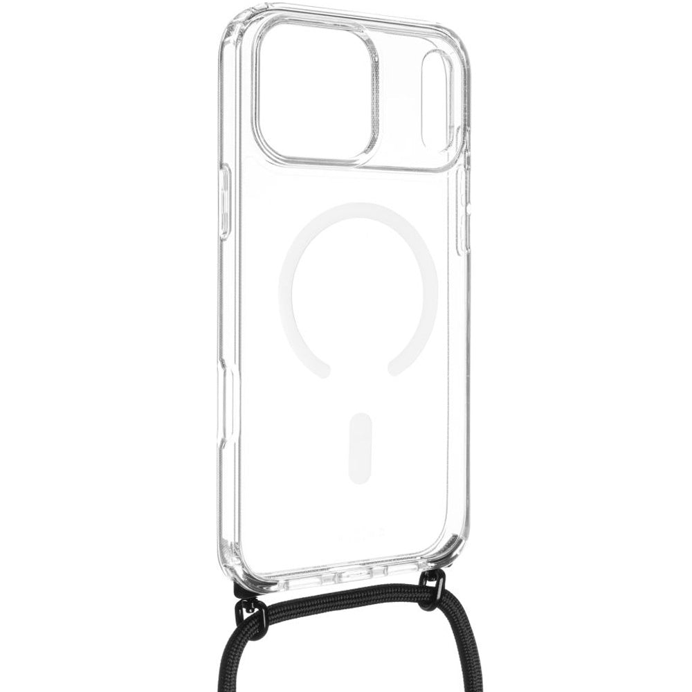 Handyhülle für iPhone 17 Pro Max, FIXED MagPure Neck mit MagSafe, Transparent mit Schwarzen Schlüsselband