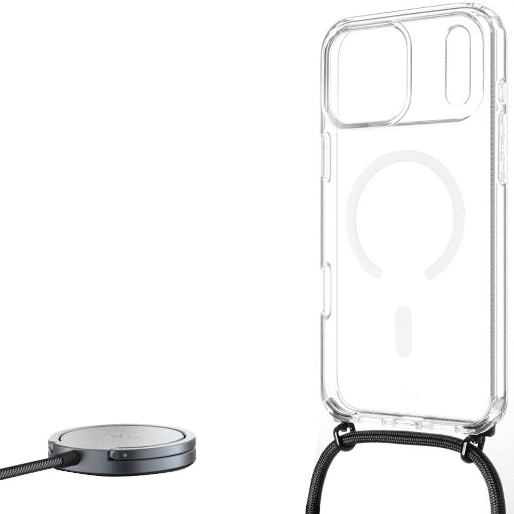 Handyhülle für iPhone 17 Pro Max, FIXED MagPure Neck mit MagSafe, Transparent mit Schwarzen Schlüsselband