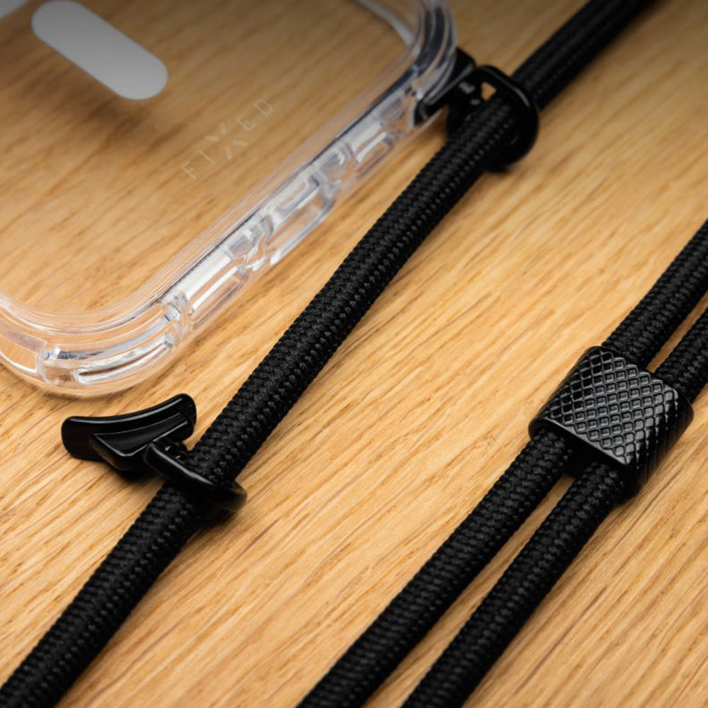 Handyhülle für iPhone 17 Pro Max, FIXED MagPure Neck mit MagSafe, Transparent mit Schwarzen Schlüsselband