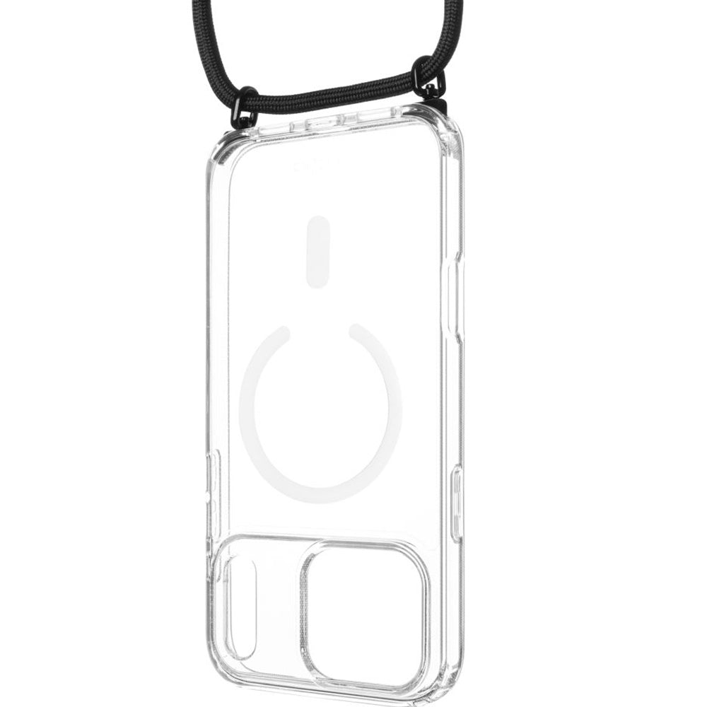 Handyhülle für iPhone 17 Pro Max, FIXED MagPure Neck mit MagSafe, Transparent mit Schwarzen Schlüsselband