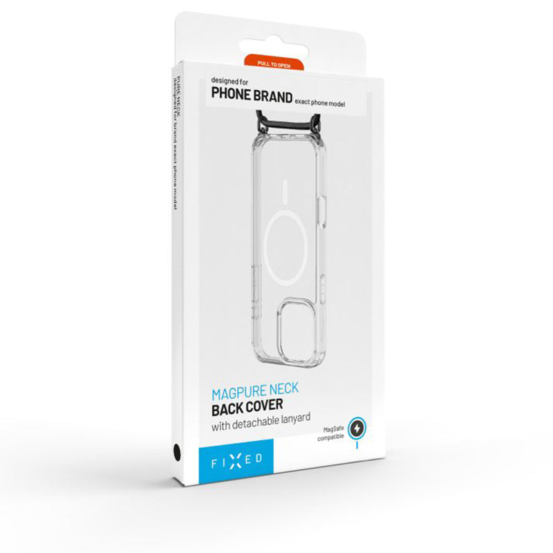 Handyhülle für iPhone Air, Fixed MagPure Neck mit MagSafe, Transparent mit Schwarz Schlüsselband