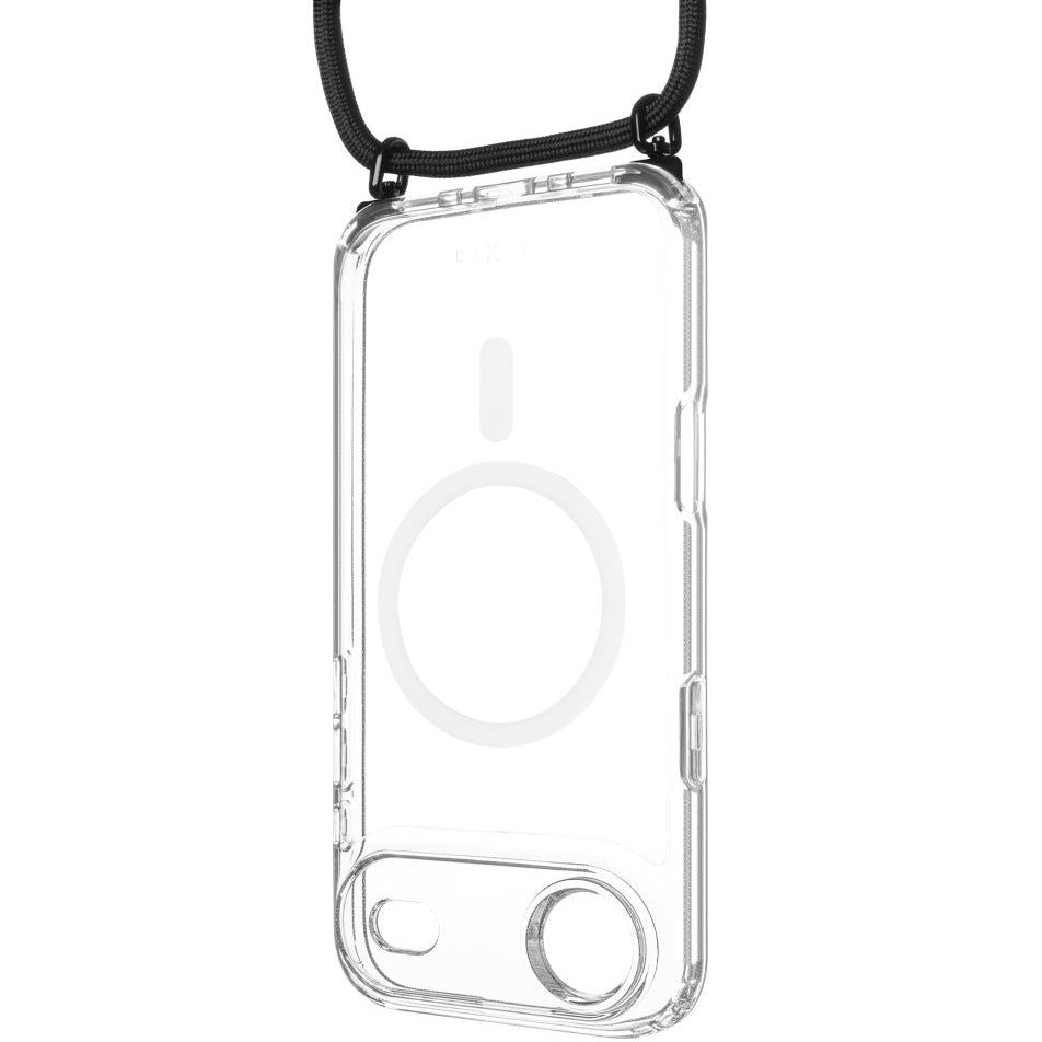 Handyhülle für iPhone Air, Fixed MagPure Neck mit MagSafe, Transparent mit Schwarz Schlüsselband