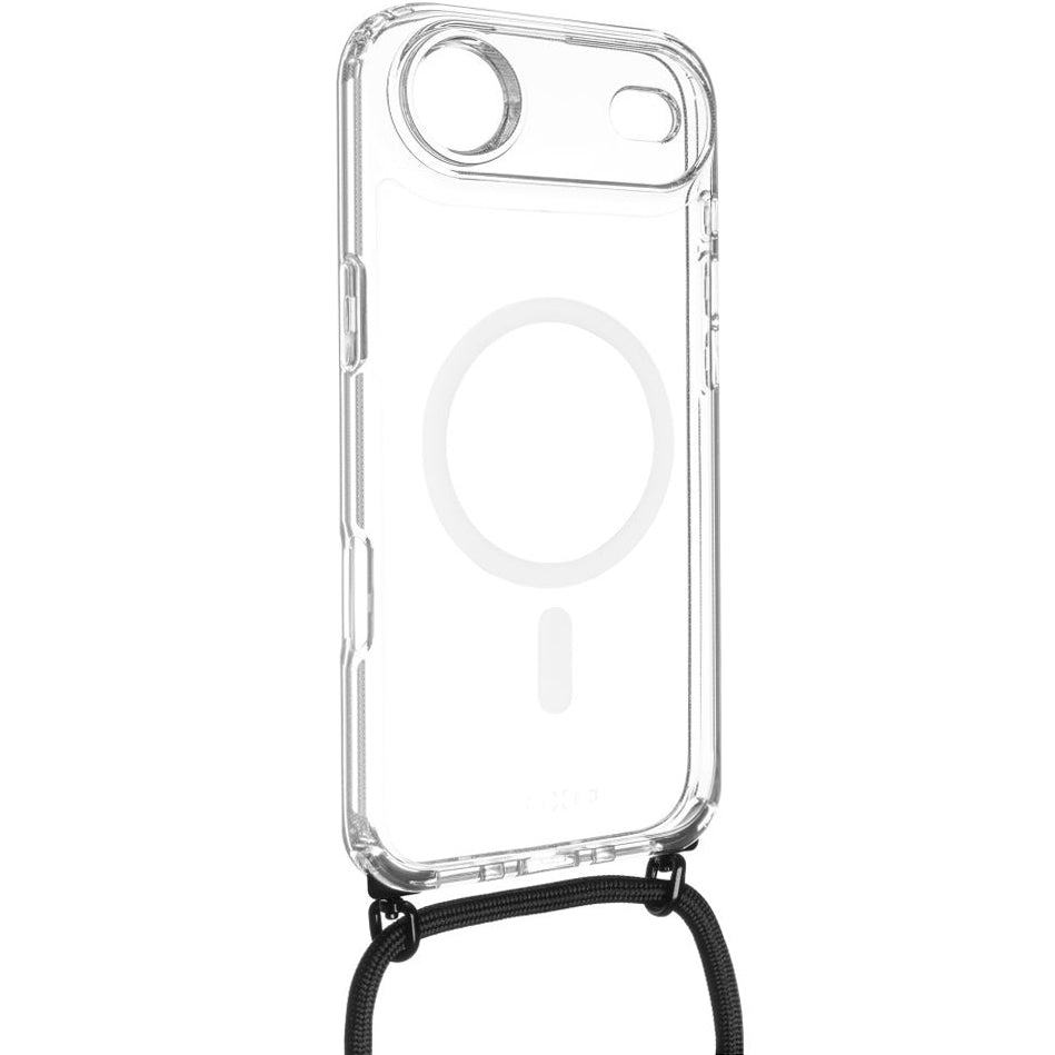 Handyhülle für iPhone Air, Fixed MagPure Neck mit MagSafe, Transparent mit Schwarz Schlüsselband