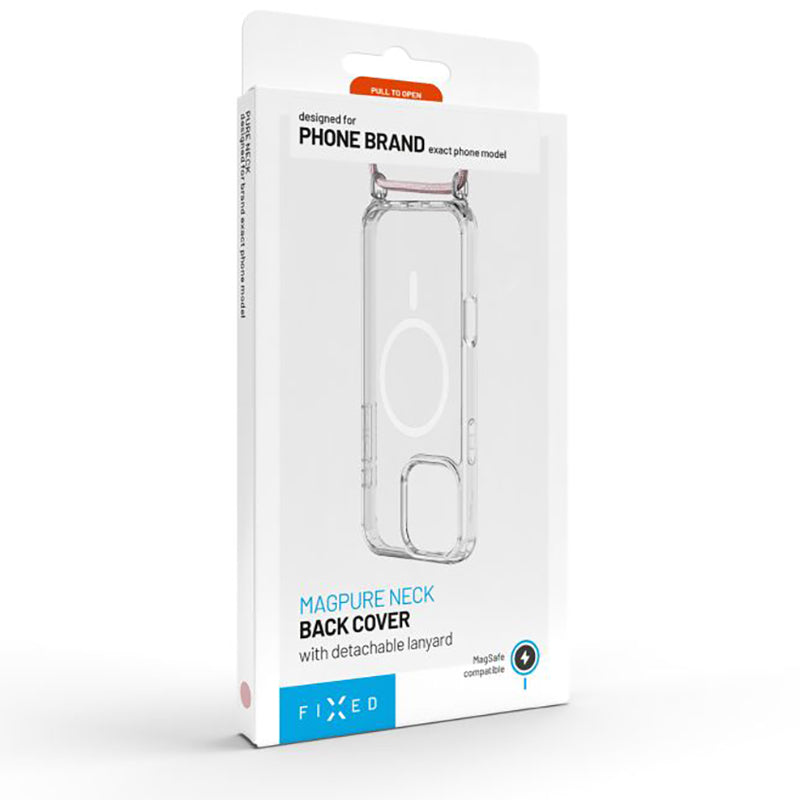 Handyhülle für iPhone Air, Fixed MagPure Neck mit MagSafe, Transparent mit Rosa Schlüsselband