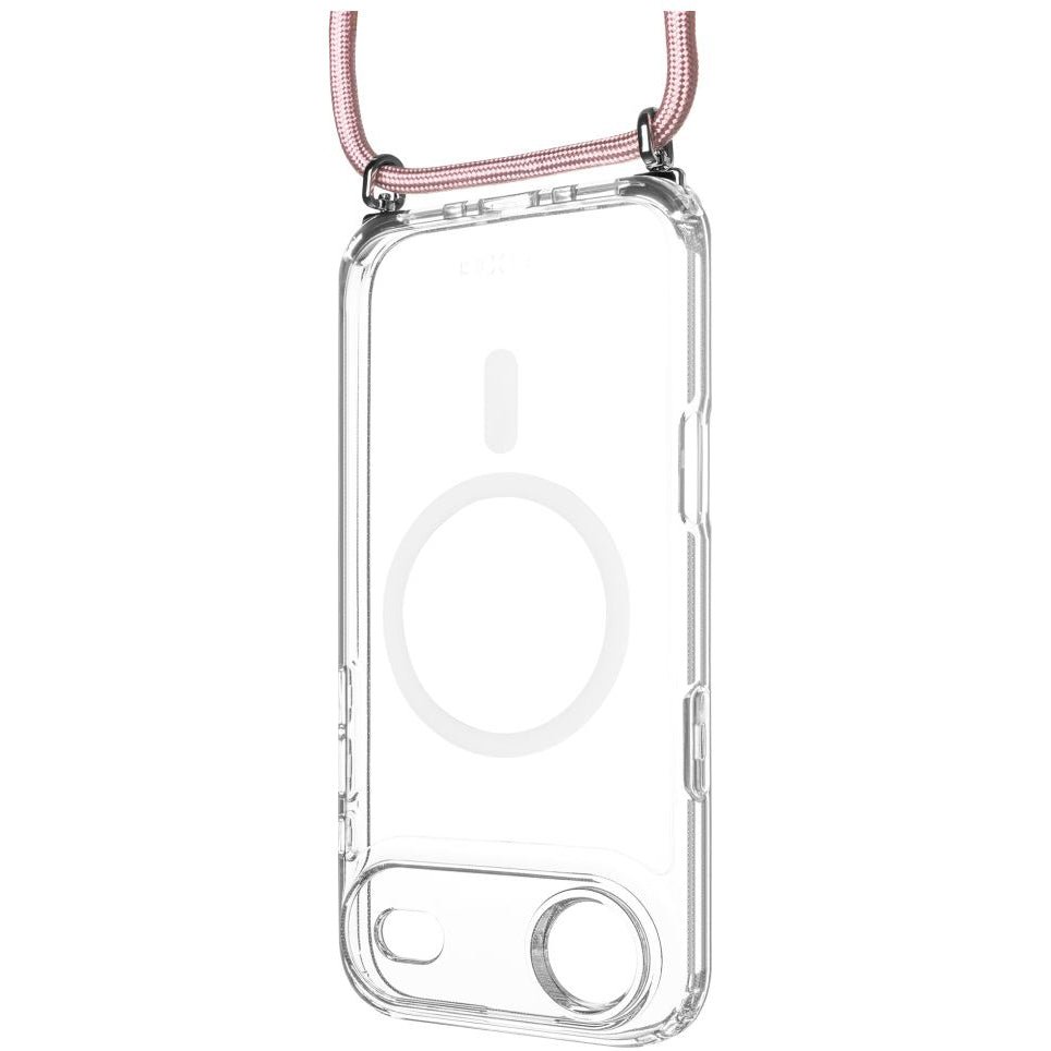 Handyhülle für iPhone Air, Fixed MagPure Neck mit MagSafe, Transparent mit Rosa Schlüsselband
