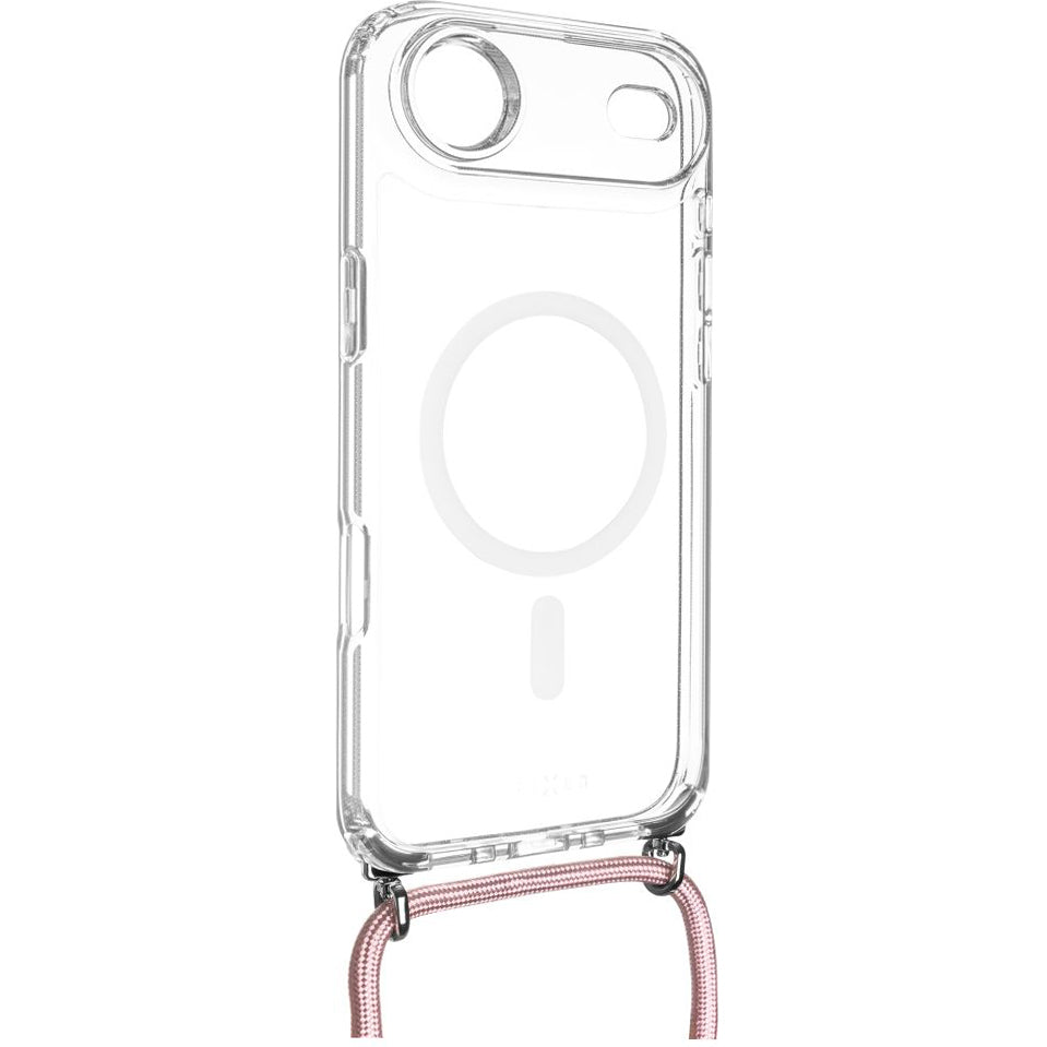 Handyhülle für iPhone Air, Fixed MagPure Neck mit MagSafe, Transparent mit Rosa Schlüsselband