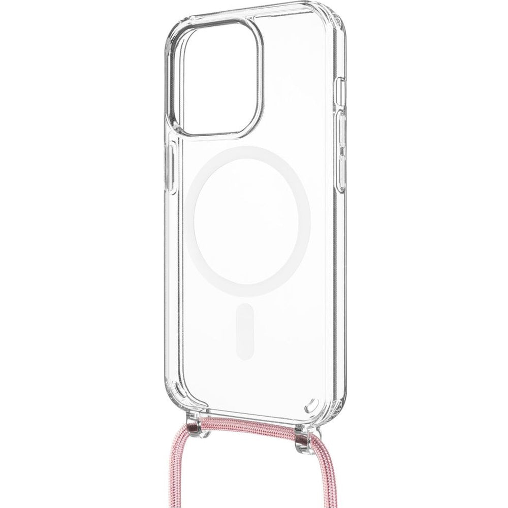 Handyhülle für iPhone 16 Pro Max, Fixed MagPure Neck mit MagSafe, Transparent mit Rosa Schlüsselband