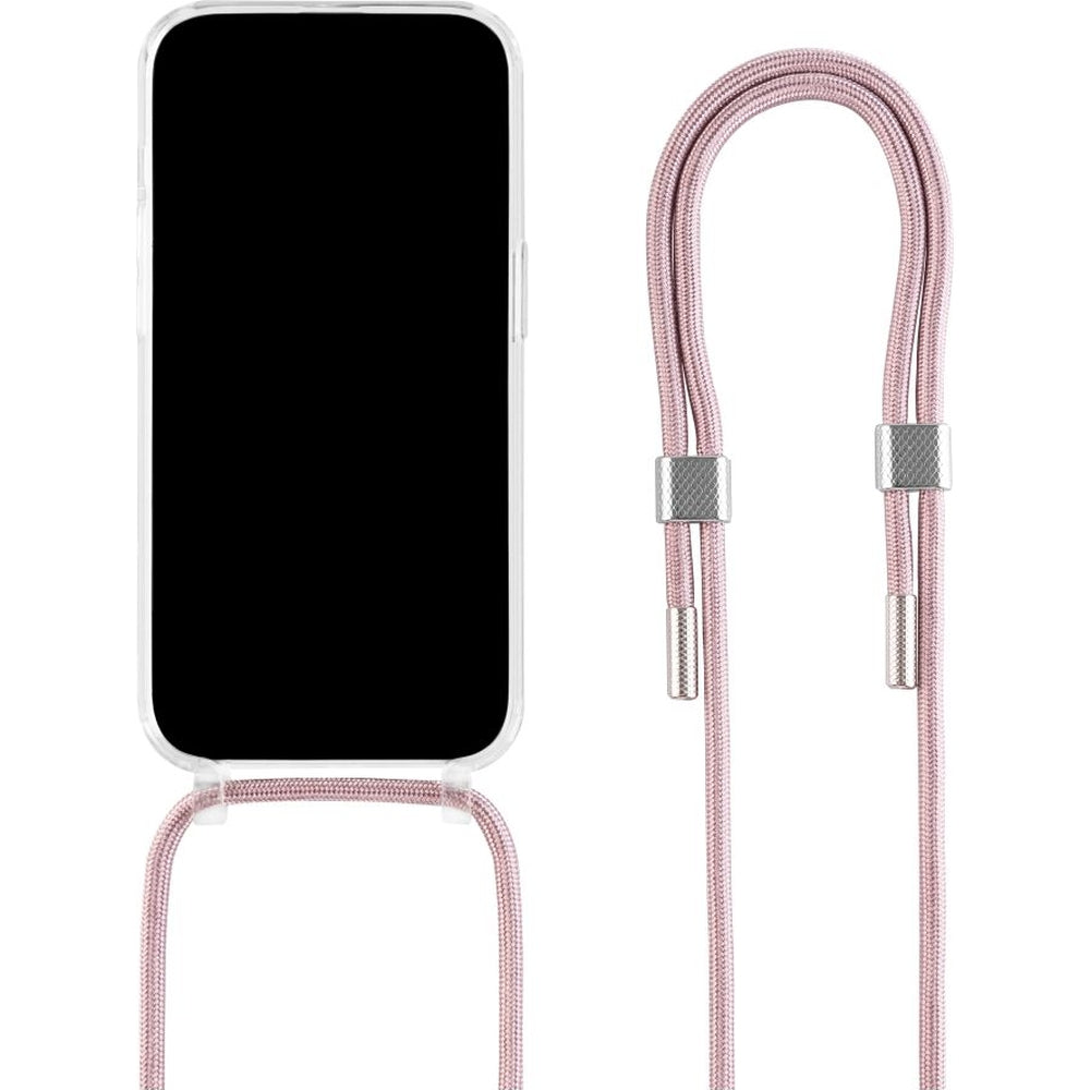 Handyhülle für iPhone 16 Pro Max, Fixed MagPure Neck mit MagSafe, Transparent mit Rosa Schlüsselband