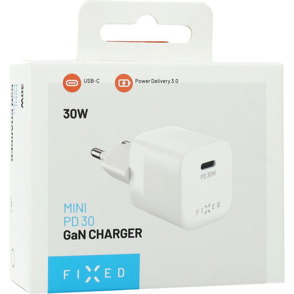Netzladegerät GaN USB-C PD 3.0, 30W, QC 4.0+, AFC, FCP, SCP, Kompakt, Fixed Mini PD 30 GaN Charger, Weiß