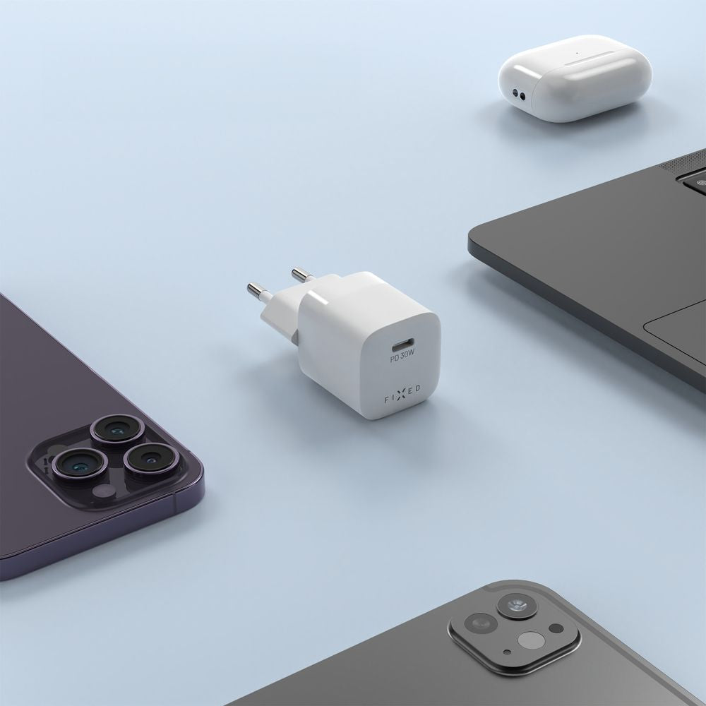 Netzladegerät GaN USB-C PD 3.0, 30W, QC 4.0+, AFC, FCP, SCP, Kompakt, Fixed Mini PD 30 GaN Charger, Weiß