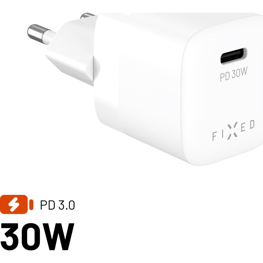 Netzladegerät GaN USB-C PD 3.0, 30W, QC 4.0+, AFC, FCP, SCP, Kompakt, Fixed Mini PD 30 GaN Charger, Weiß