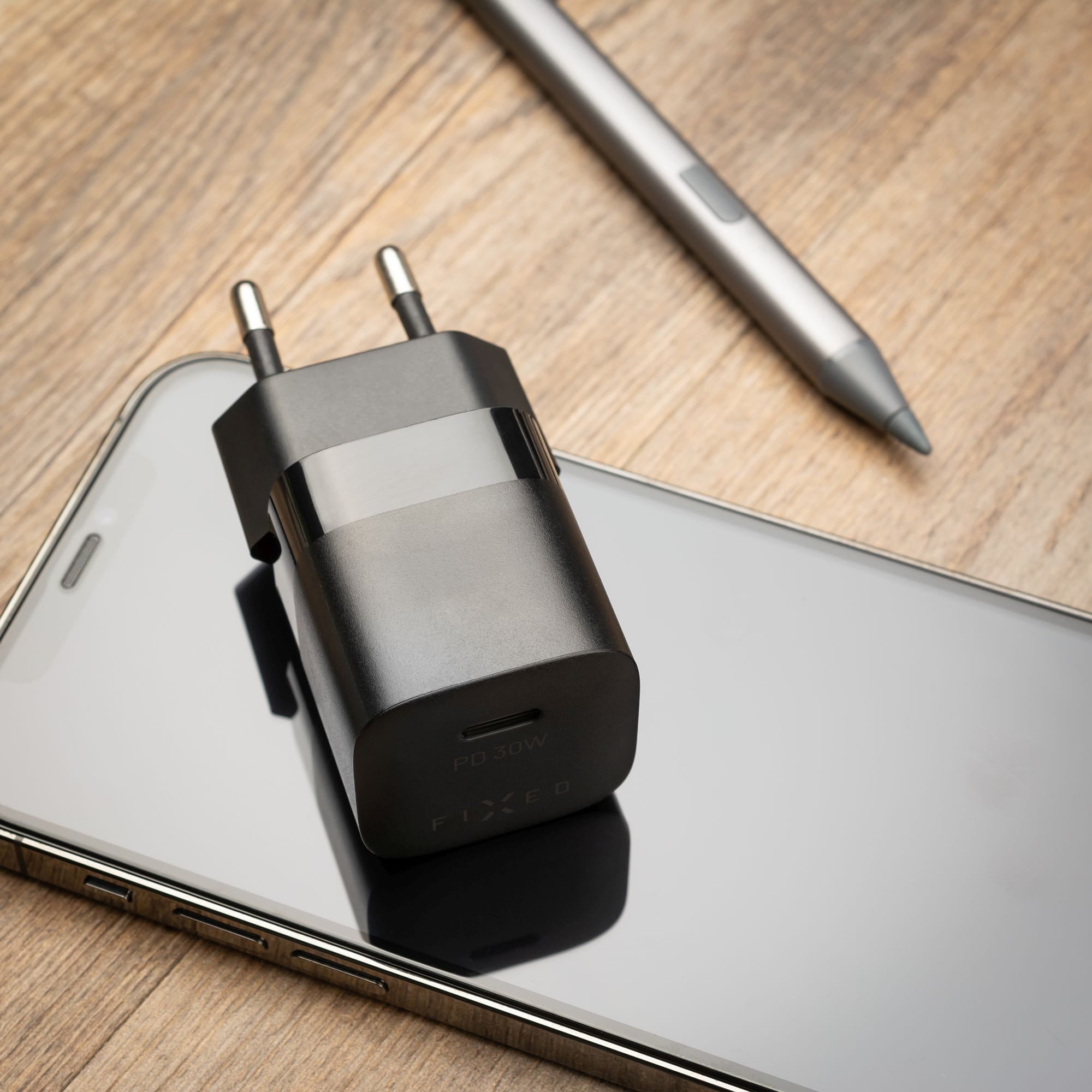 Ladegerät Fixed Mini PD Travel Charger USB-C + kabel USB-C, 30W, Schwarz