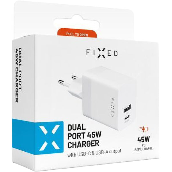 Netzladegerät mit USB-C PD und USB-A, 45W, Fixed Mini Travel Charger, Weiß