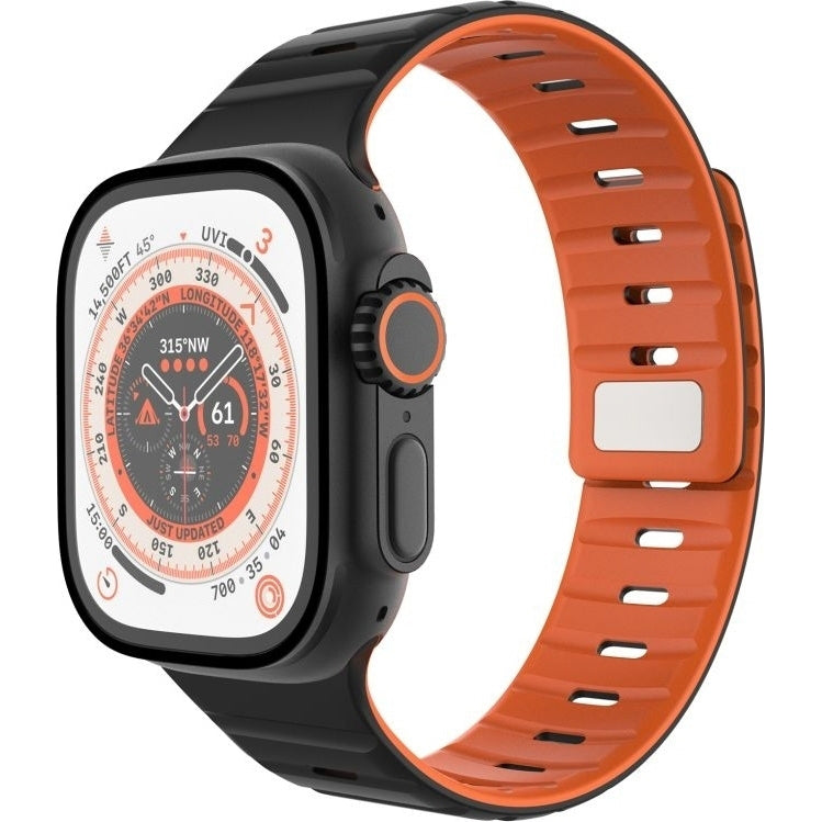Armband für Apple Watch 49/46/45/44 mm, Fixed Silicone Magnetic, Schwarz/Orange