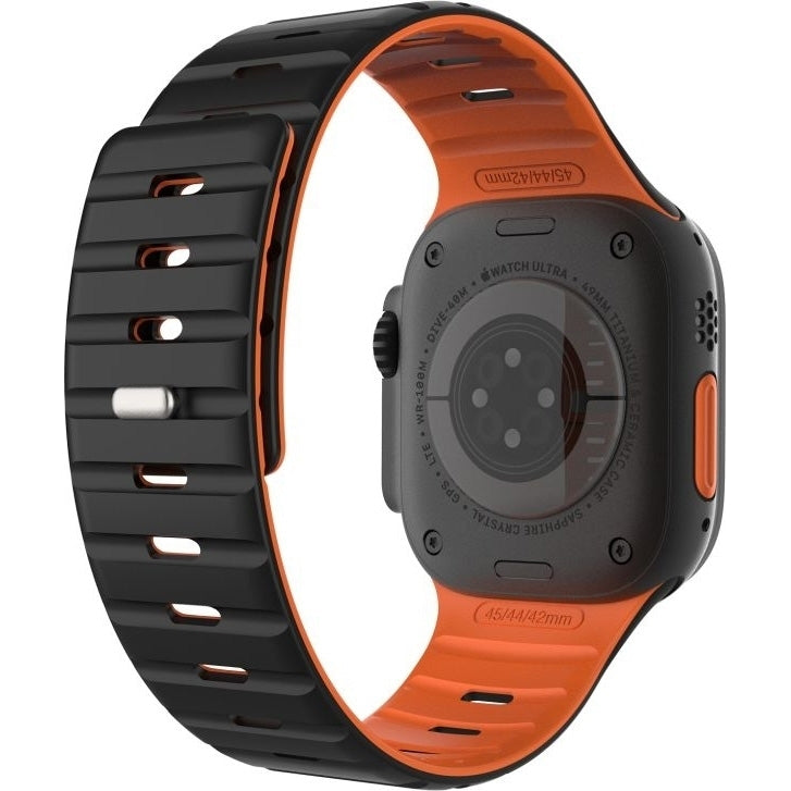 Armband für Apple Watch 49/46/45/44 mm, Fixed Silicone Magnetic, Schwarz/Orange