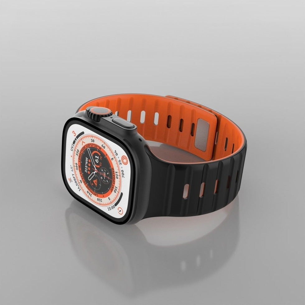 Armband für Apple Watch 49/46/45/44 mm, Fixed Silicone Magnetic, Schwarz/Orange