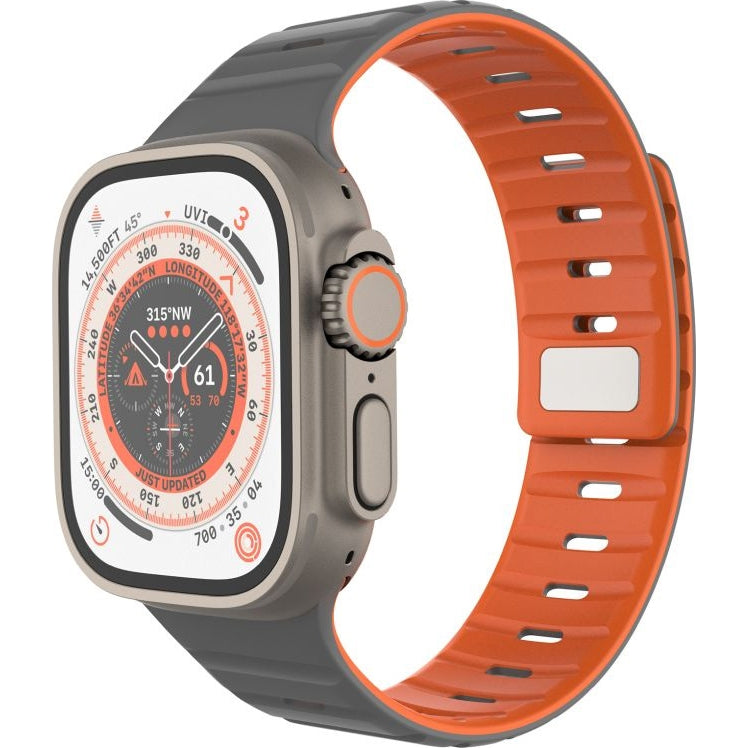 Armband für Apple Watch 44/45/46/49mm, Fixed Silicone Magnetic, Grau/Orange