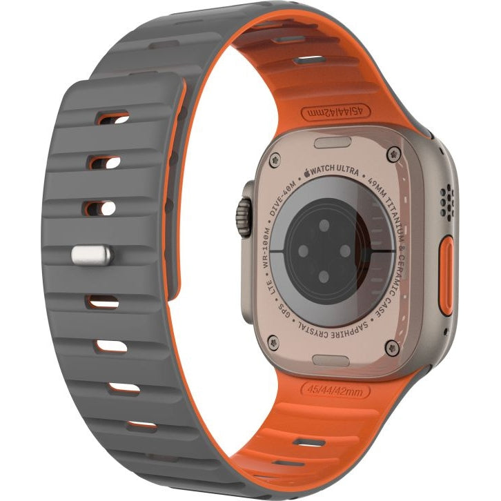 Armband für Apple Watch 44/45/46/49mm, Fixed Silicone Magnetic, Grau/Orange