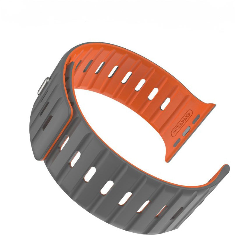 Armband für Apple Watch 44/45/46/49mm, Fixed Silicone Magnetic, Grau/Orange