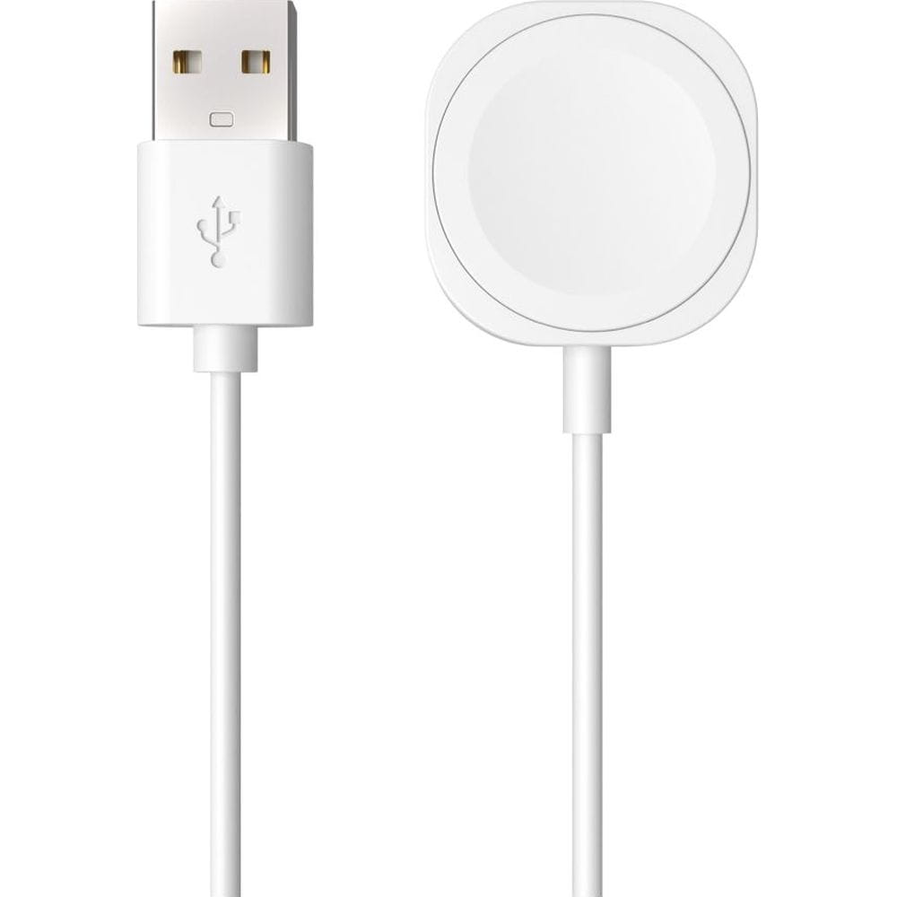 USB-A zu Apple Watch Ladekabel 1m in Weiß, kompatibel mit induktivem Laden für Apple Watch Serie, SE, Ultra, 2,5W Leistung.